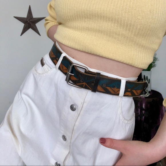 3/$20 | teal & orange pattern leather belt - Picture 5 of 6